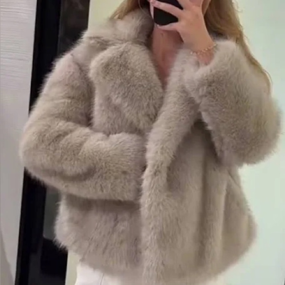 Zara Faux Fur Jacket Teddy Jacket in Ivory